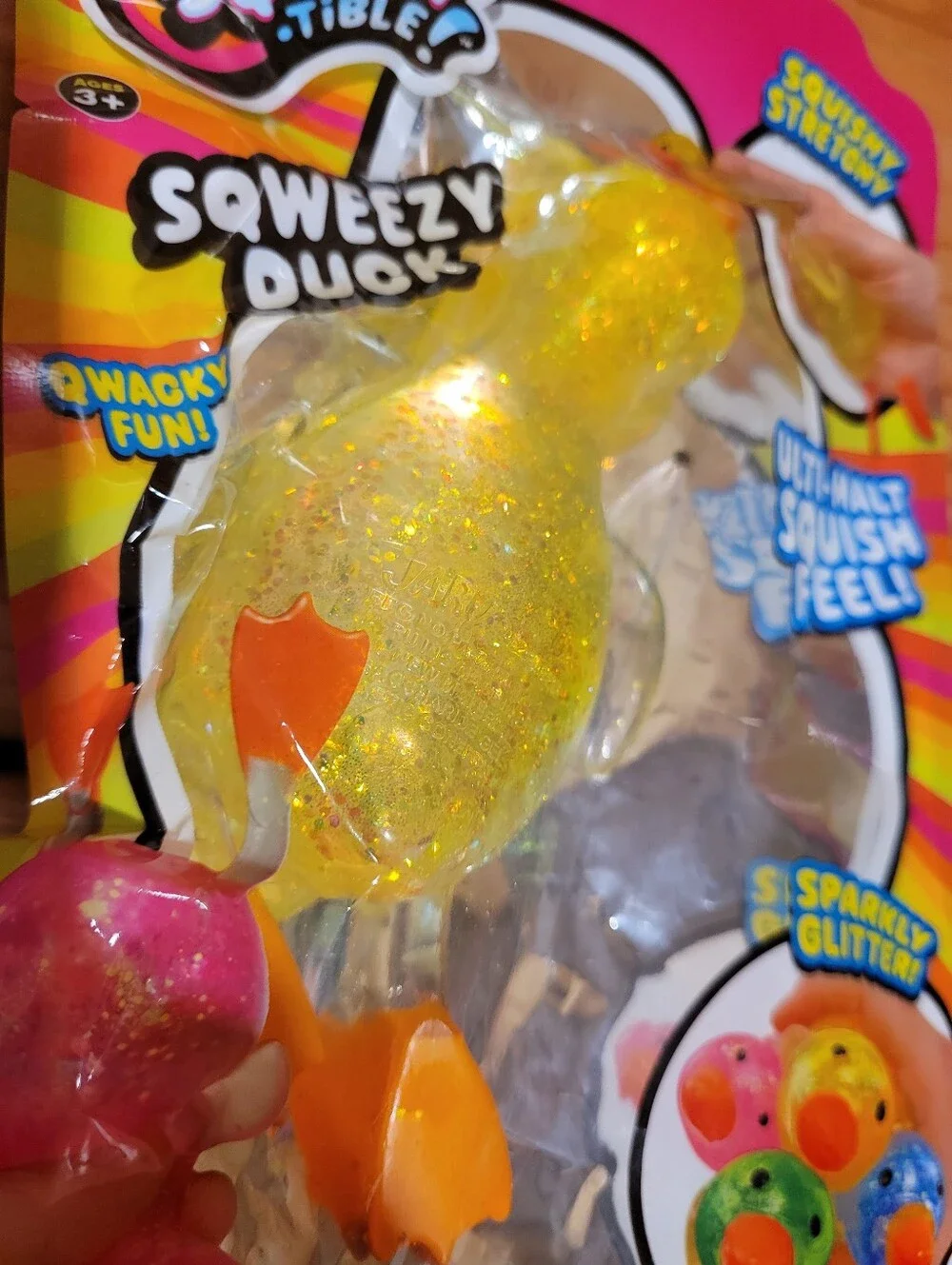 Squeezy Duck Squishy Toy - Yellow - Stretch & Sparkle & Viral Apple Stress Ball